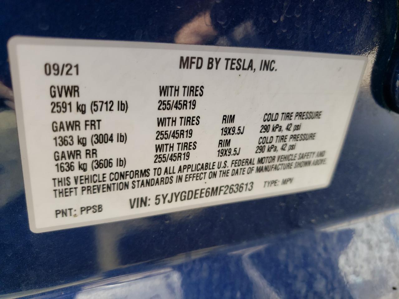 Zdjęcie 10 z aukcji – 2021 TESLA MODEL Y z VIN 5YJYGDEE6MF263613