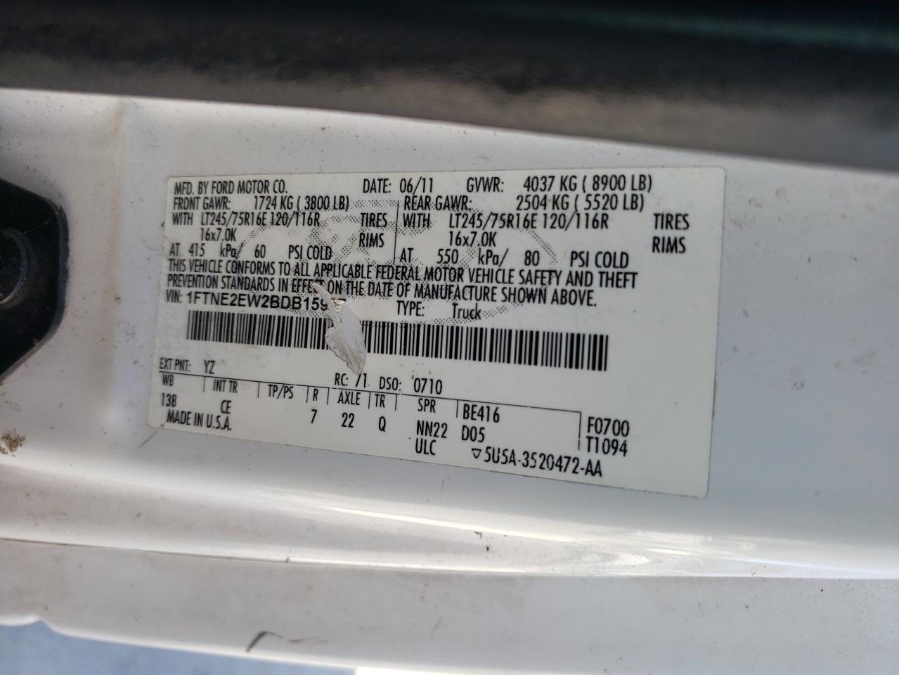 Photo 10 from auction – 2011 FORD ECONOLINE with VIN 1FTNE2EW2BDB15937