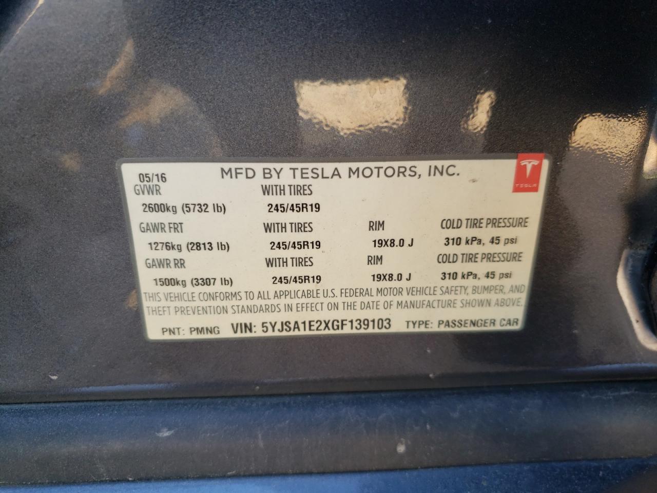 Photo 10 from auction – 2016 TESLA MODEL S with VIN 5YJSA1E2XGF139103