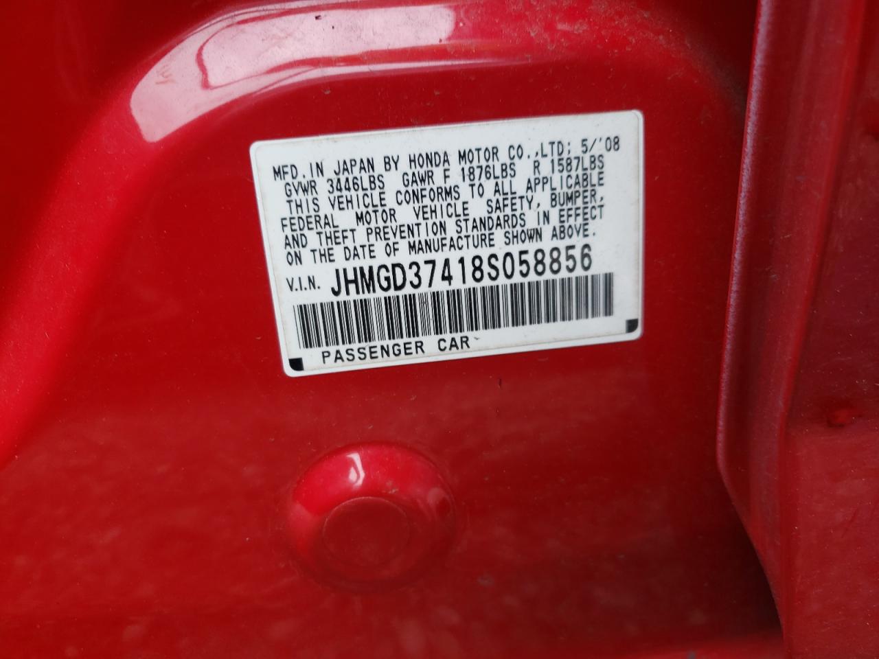 Photo 10 from auction – 2008 HONDA FIT with VIN JHMGD37418S058856