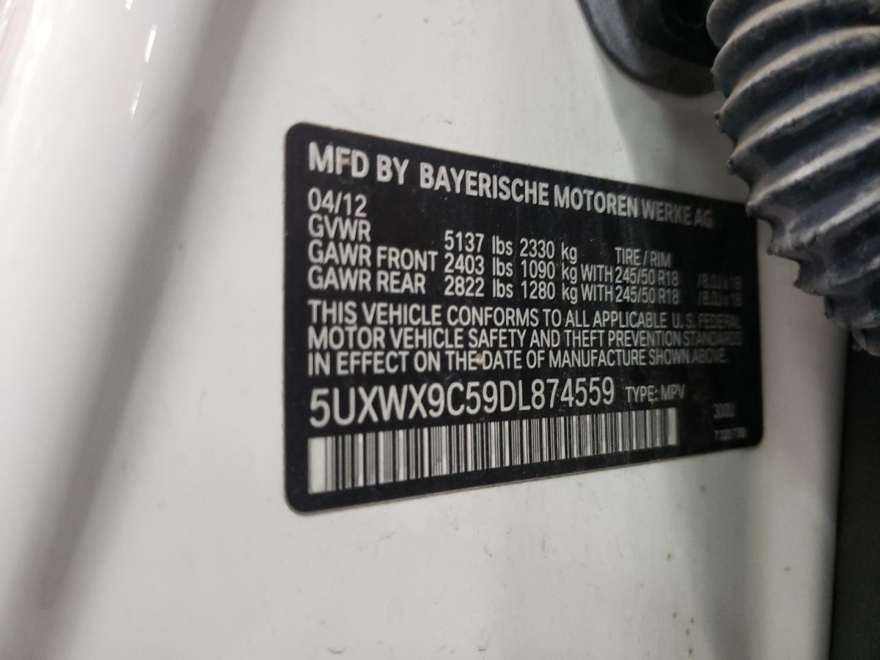 Photo 10 from auction – 2013 BMW X3 XDRIVE2 with VIN 5UXWX9C59DL874559