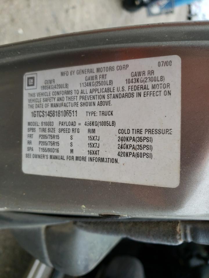 Photo 10 from auction – 2001 GMC SONOMA with VIN 1GTCS145818106511