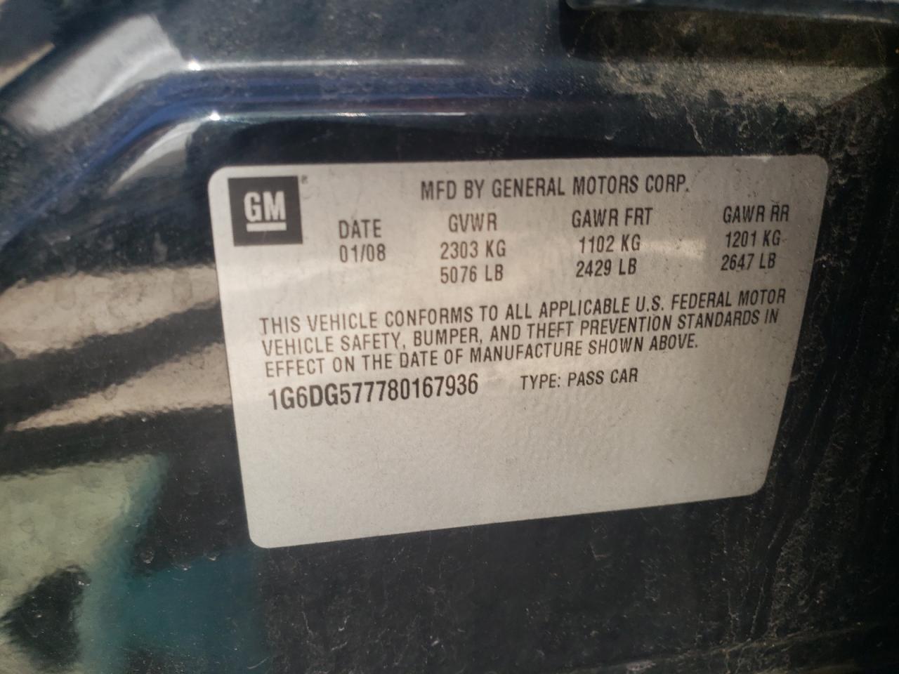 Photo 10 from auction – 2008 CADILLAC CTS with VIN 1G6DG577780167936