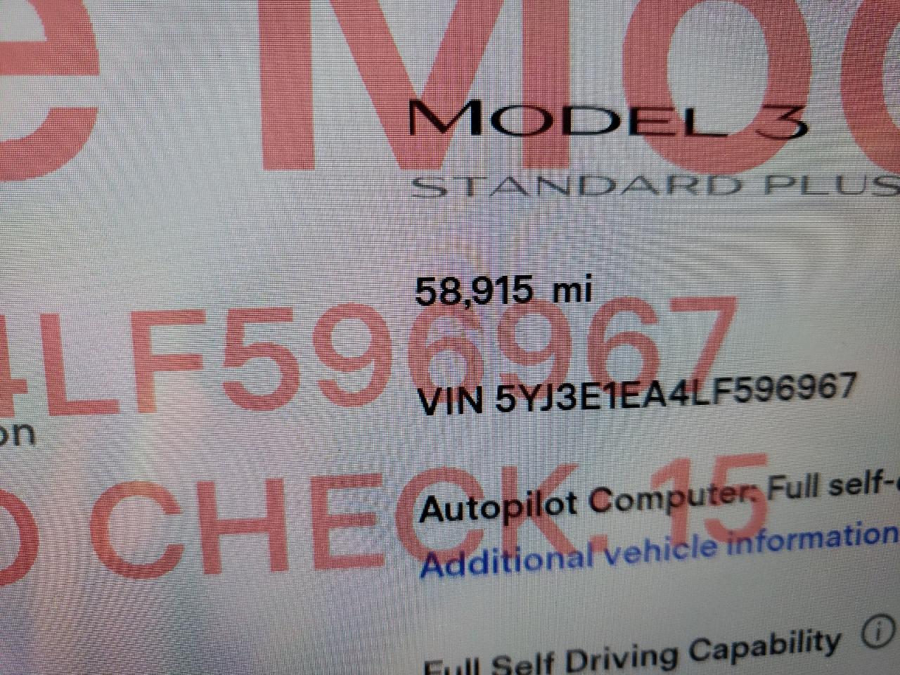 Photo 8 from auction – 2020 TESLA MODEL 3 with VIN 5YJ3E1EA4LF596967