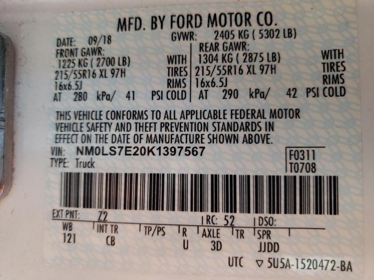 Photo 10 from auction – 2019 FORD TRANSIT CO with VIN NM0LS7E20K1397567