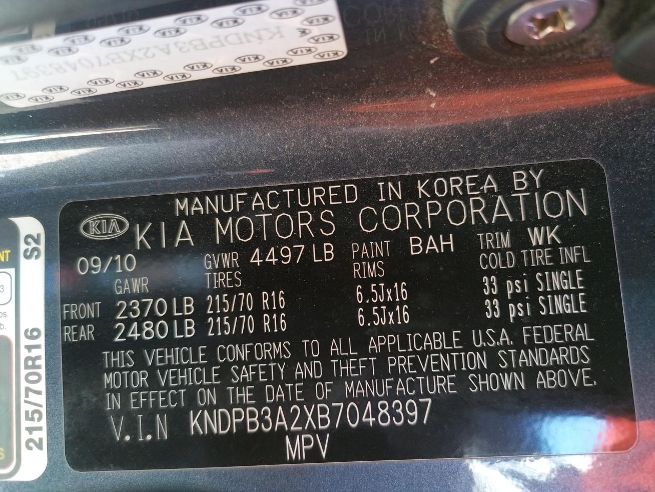 Photo 10 from auction – 2011 KIA SPORTAGE L with VIN KNDPB3A2XB7048397