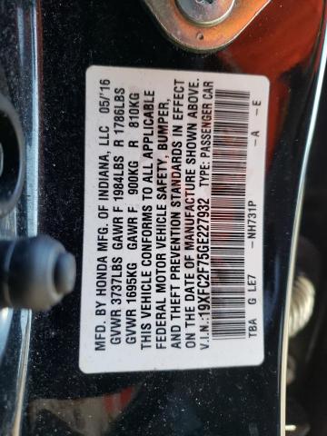 Photo 10 from auction – 2016 HONDA CIVIC EX with VIN 19XFC2F75GE227932
