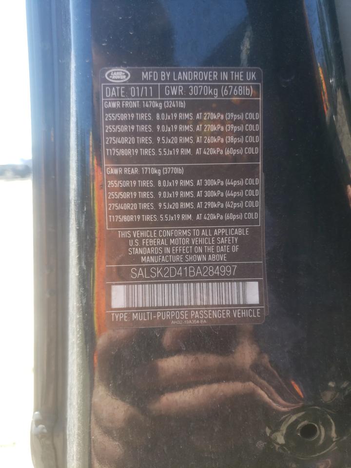 Photo 10 from auction – 2011 LAND ROVER RANGE ROVE with VIN SALSK2D41BA284997