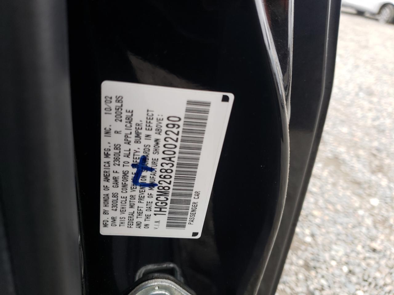 Photo 10 from auction – 2003 HONDA ACCORD EX with VIN 1HGCM82683A002290