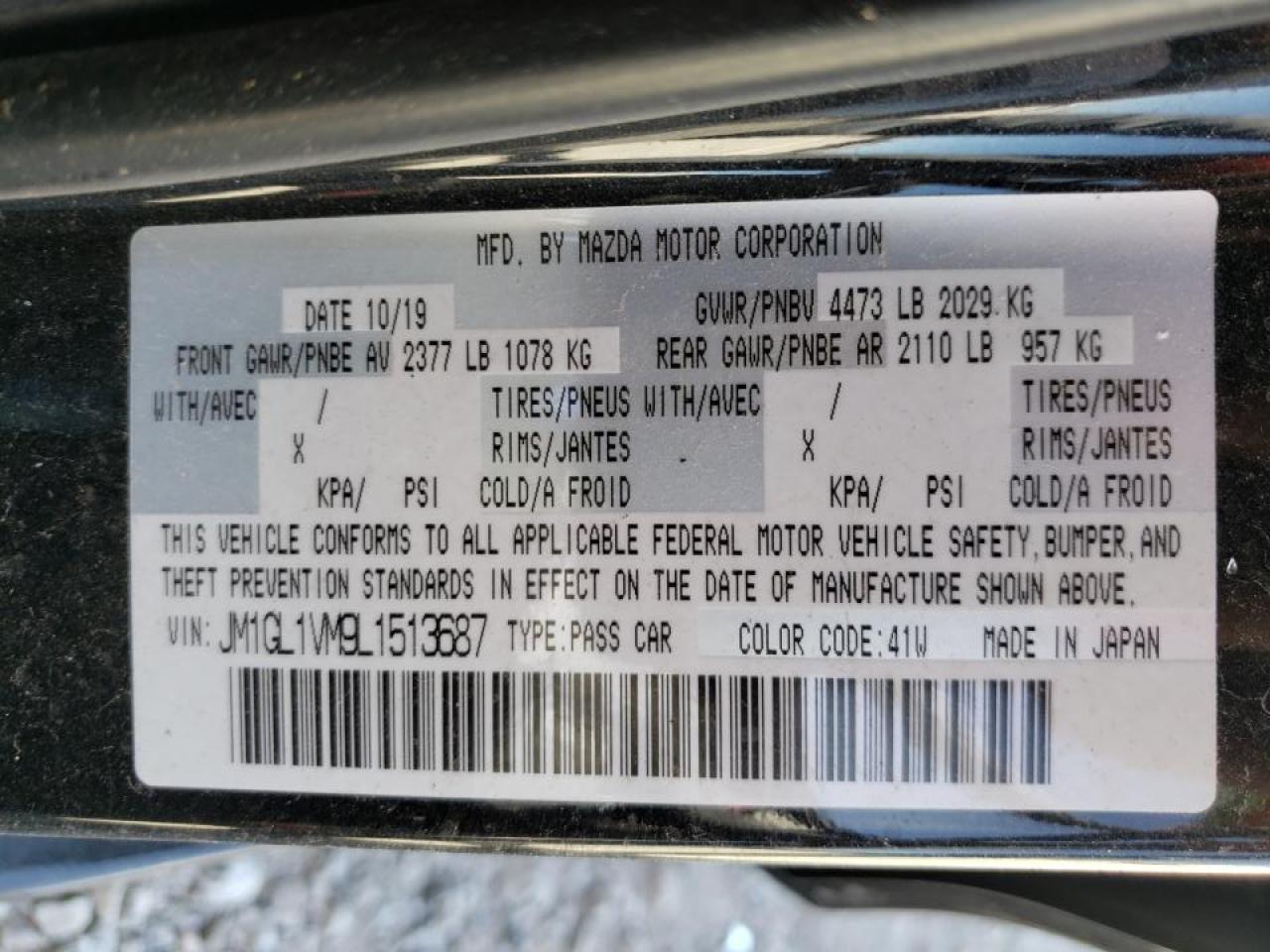 Photo 10 from auction – 2020 MAZDA 6 TOURING with VIN JM1GL1VM9L1513687