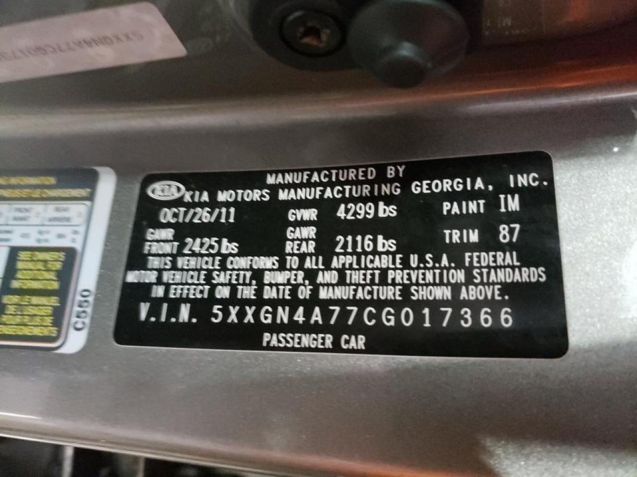 Photo 10 from auction – 2012 KIA OPTIMA EX with VIN 5XXGN4A77CG017366