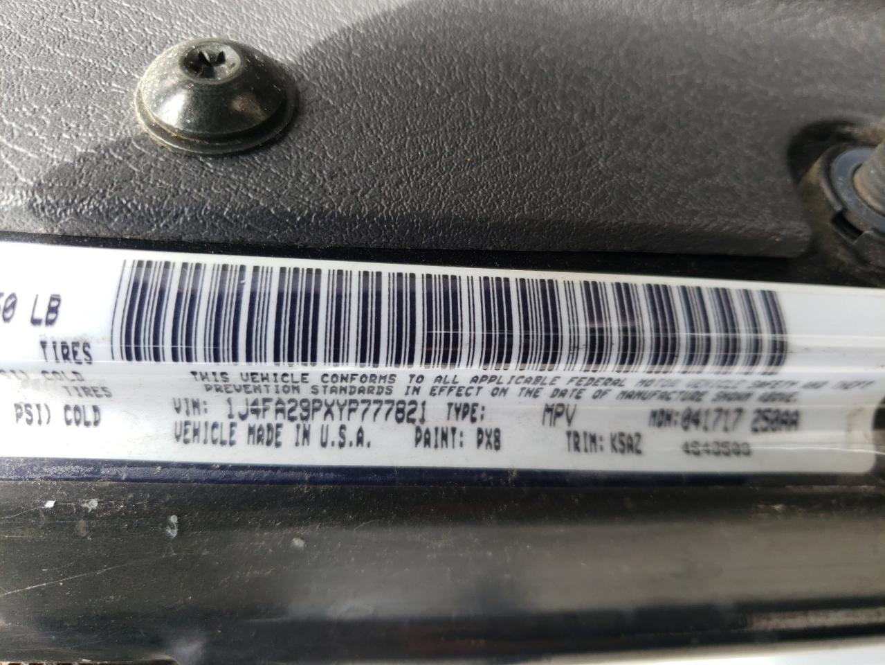 Photo 10 from auction – 2000 JEEP WRANGLER / with VIN 1J4FA29PXYP777821
