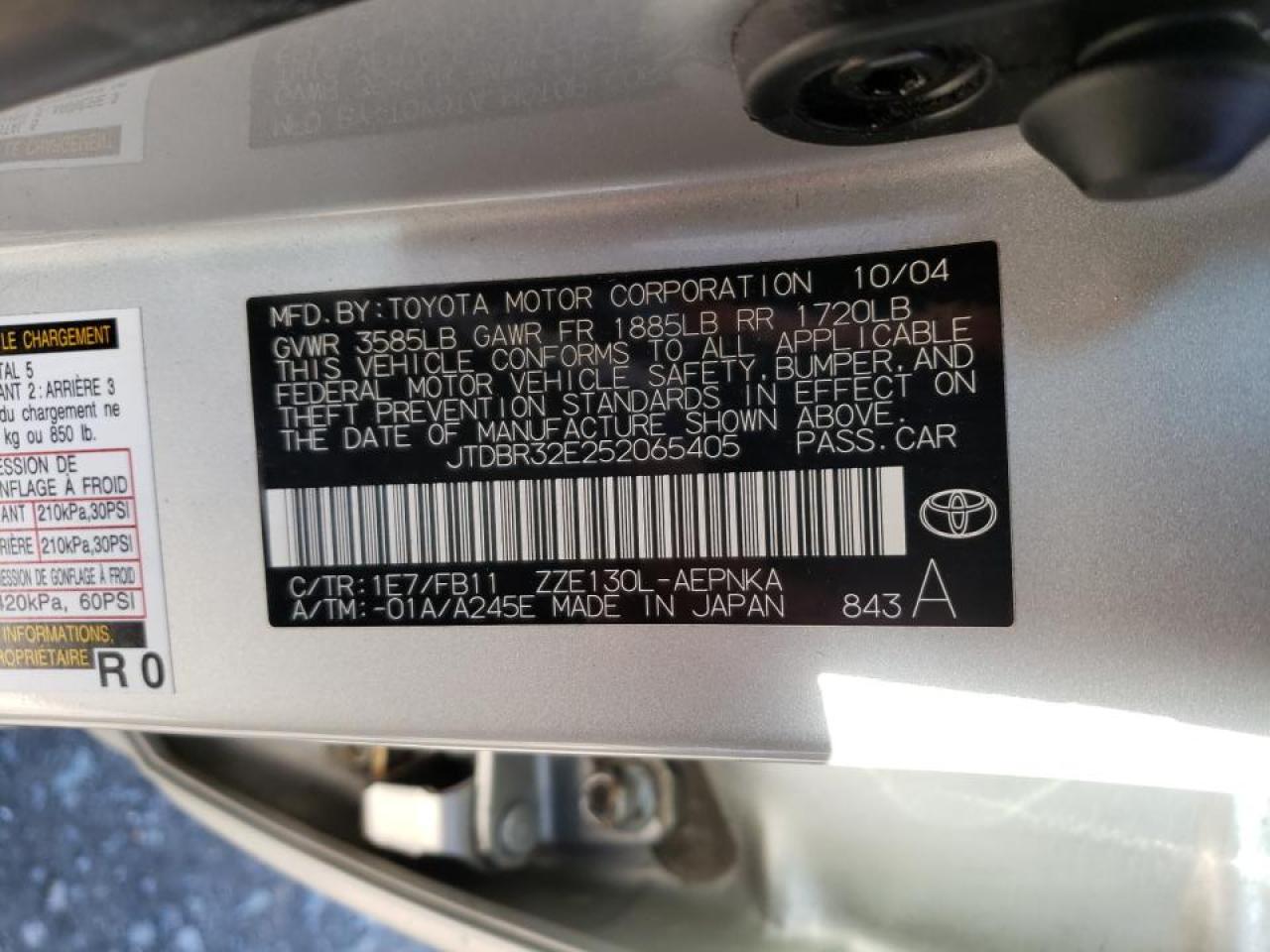 Photo 10 from auction – 2005 TOYOTA COROLLA CE with VIN JTDBR32E252065405