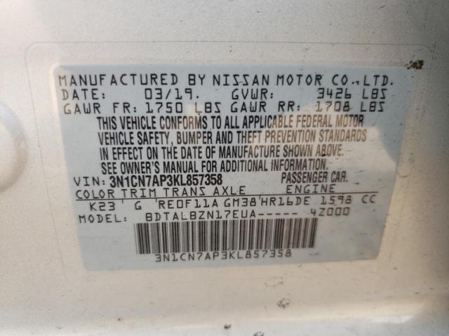Photo 10 from auction – 2019 NISSAN VERSA S with VIN 3N1CN7AP3KL857358