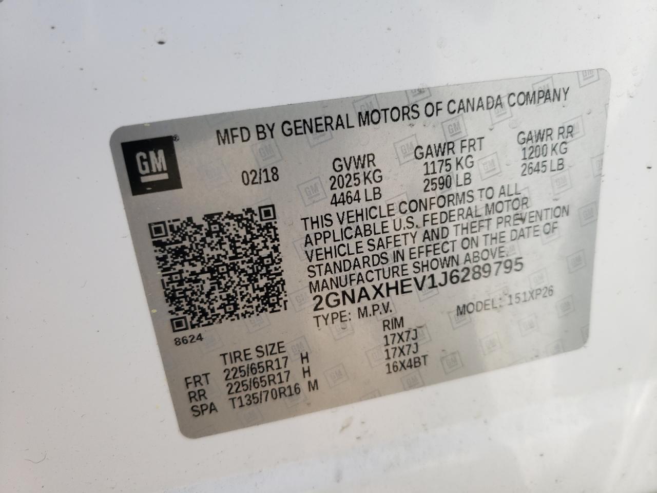 Photo 10 from auction – 2018 CHEVROLET EQUINOX LS with VIN 2GNAXHEV1J6289795