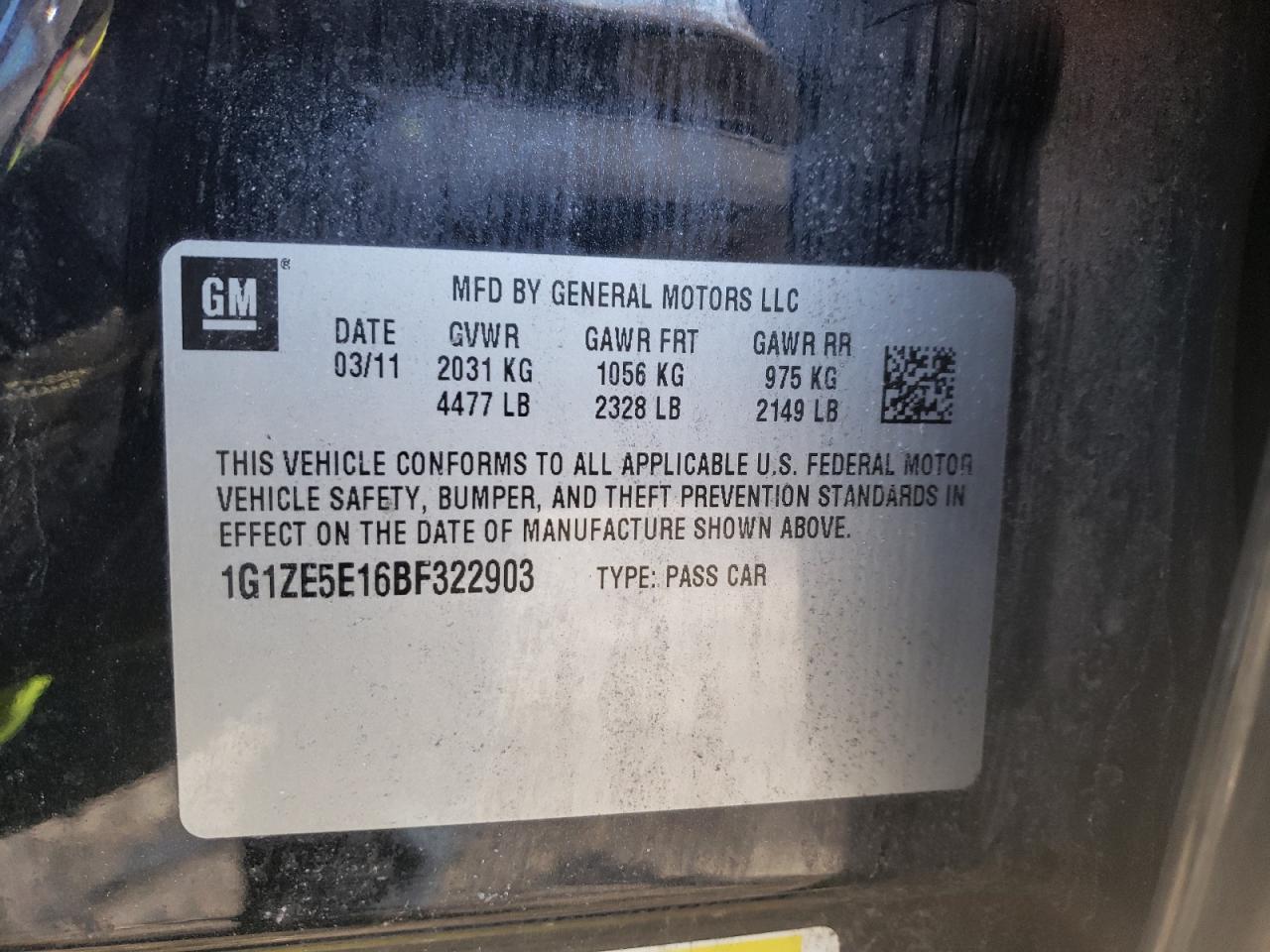 Photo 10 from auction – 2011 CHEVROLET MALIBU with VIN 1G1ZE5E16BF322903