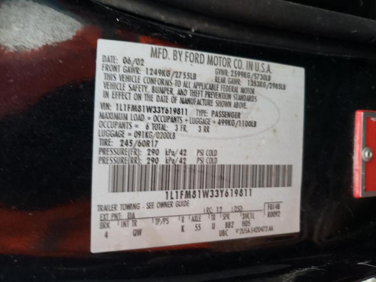 Photo 10 from auction – 2003 LINCOLN TOWN CAR E with VIN 1L1FM81W33Y619811