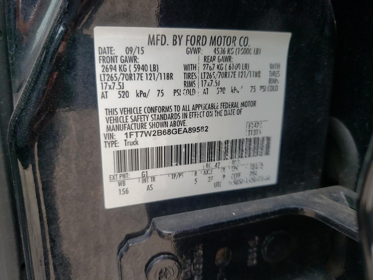 Photo 10 from auction – 2016 FORD F250 SUPER with VIN 1FT7W2B68GEA89582