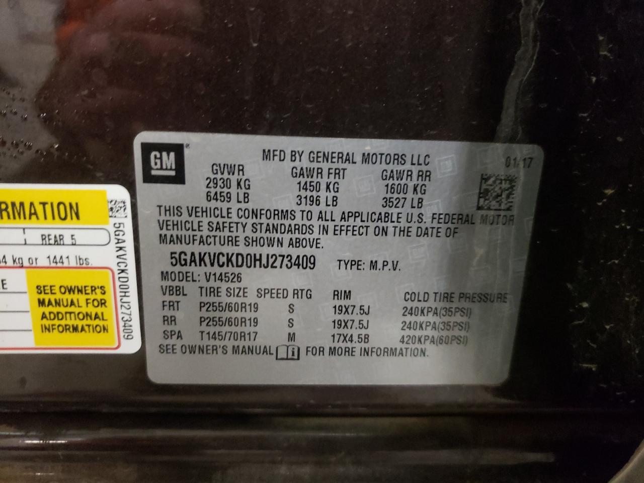 Photo 10 from auction – 2017 BUICK ENCLAVE with VIN 5GAKVCKD0HJ273409