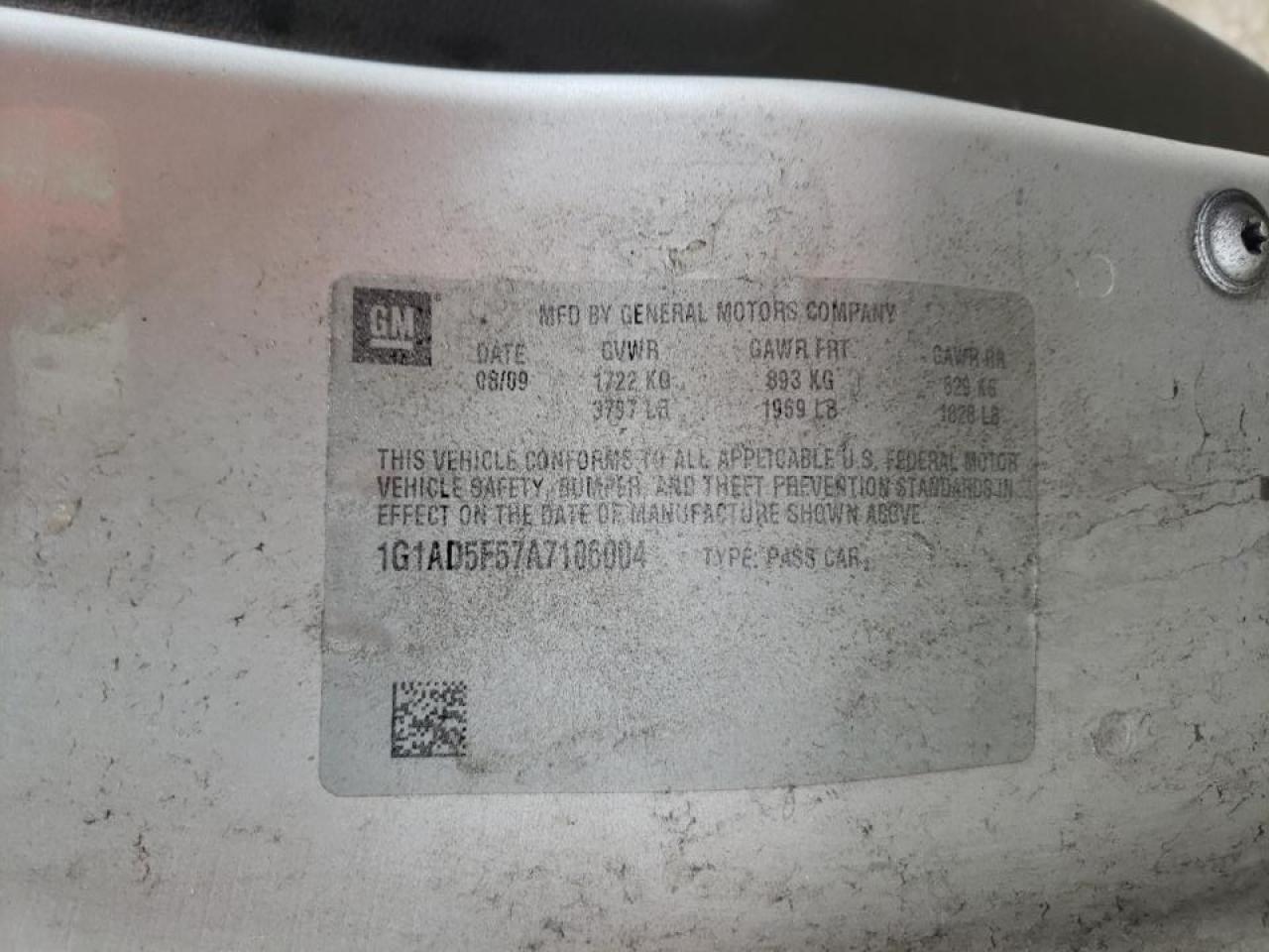 Photo 10 from auction – 2010 CHEVROLET COBALT 1LT with VIN 1G1AD5F57A7106004