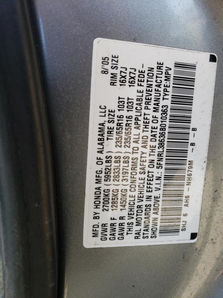 Photo 10 from auction – 2006 HONDA ODYSSEY with VIN 5FNRL38636B010363