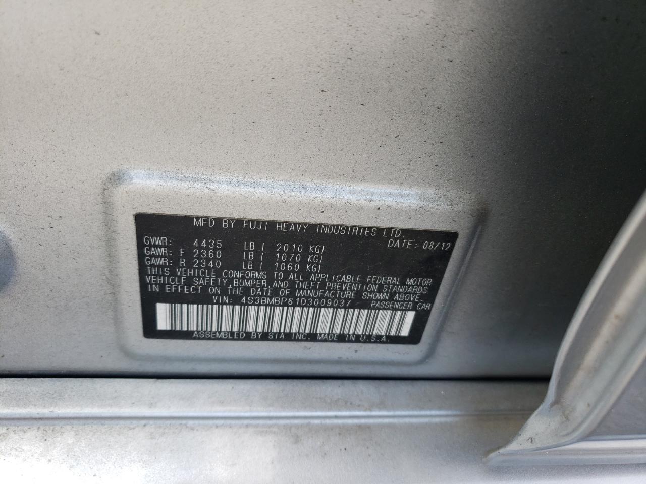 Photo 10 from auction – 2013 SUBARU LEGACY 2.5 with VIN 4S3BMBP61D3009037
