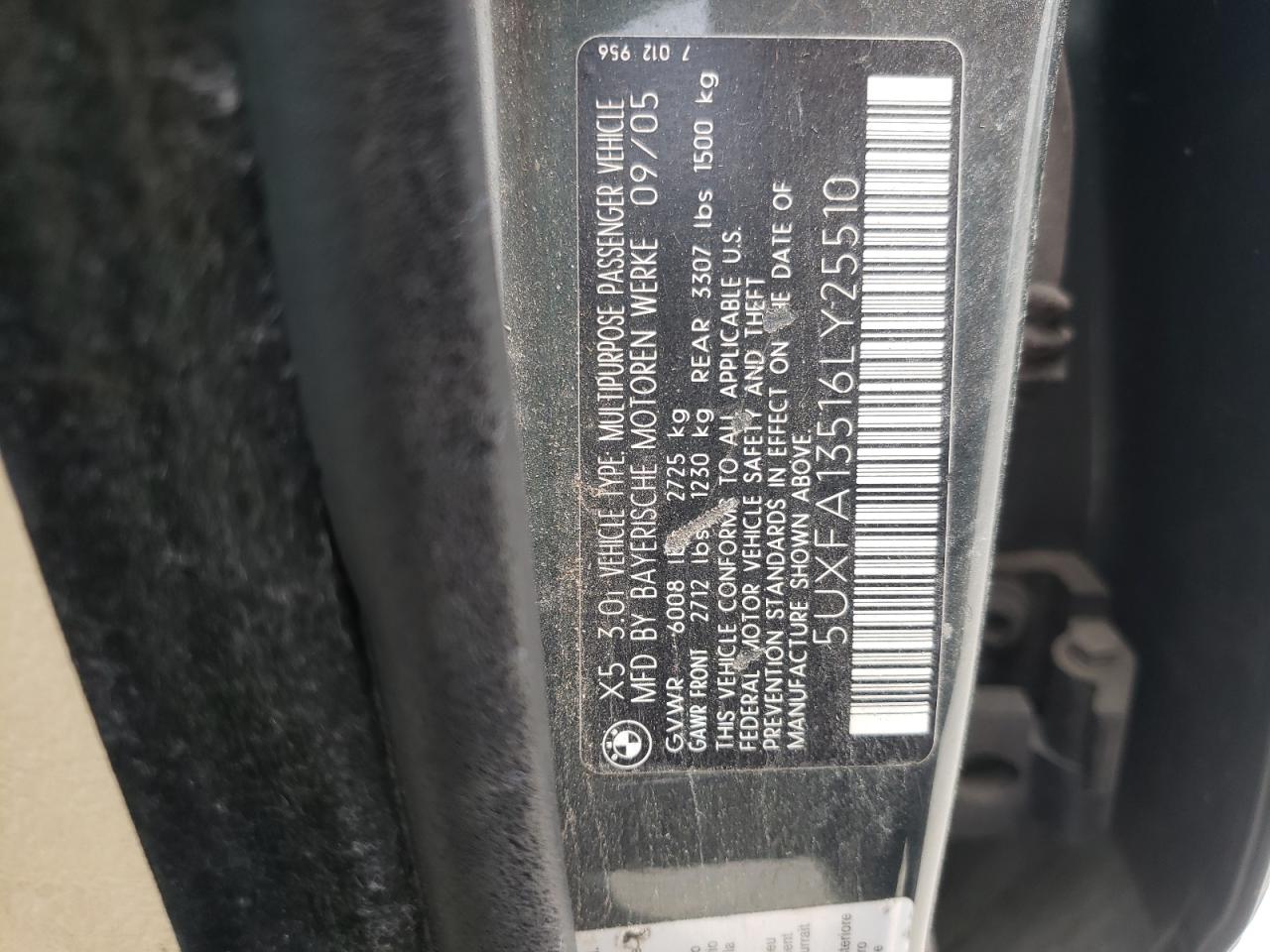 Photo 10 from auction – 2006 BMW X5 3.0I with VIN 5UXFA13516LY25510
