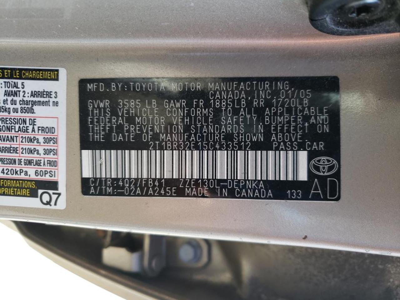 Photo 10 from auction – 2005 TOYOTA COROLLA CE with VIN 2T1BR32E15C433512