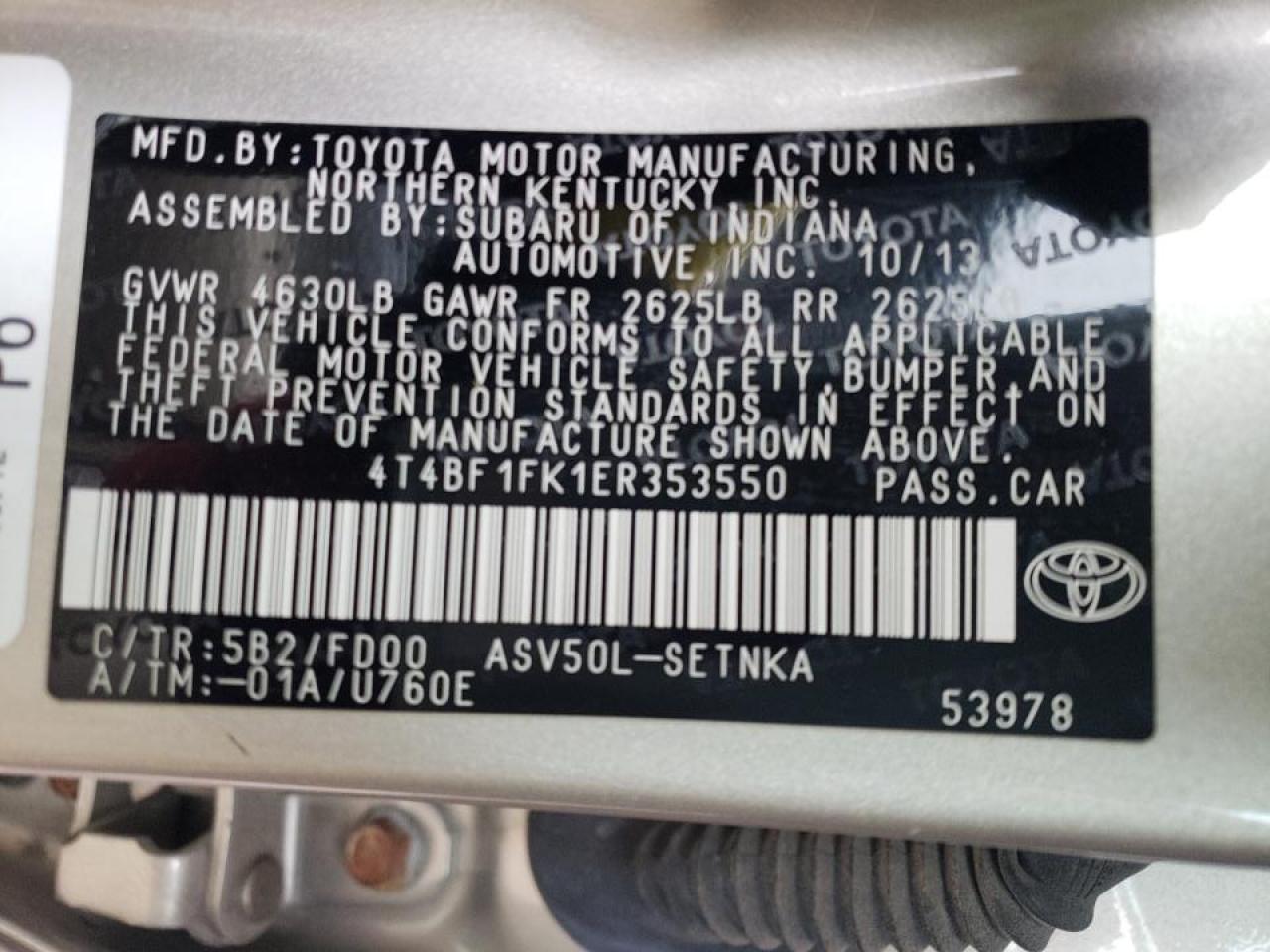 Photo 10 from auction – 2014 TOYOTA CAMRY with VIN 4T4BF1FK1ER353550