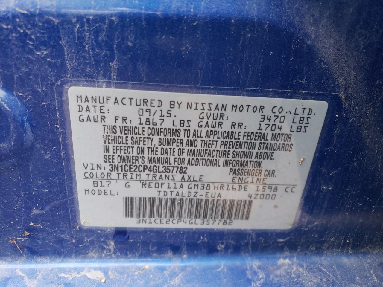Photo 10 from auction – 2016 NISSAN VERSA NOTE with VIN 3N1CE2CP4GL357782