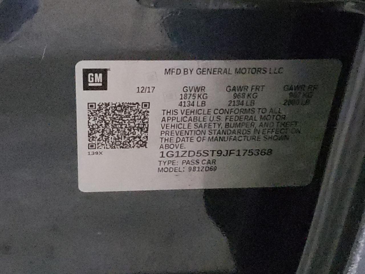 Photo 10 from auction – 2018 CHEVROLET MALIBU LT with VIN 1G1ZD5ST9JF175368
