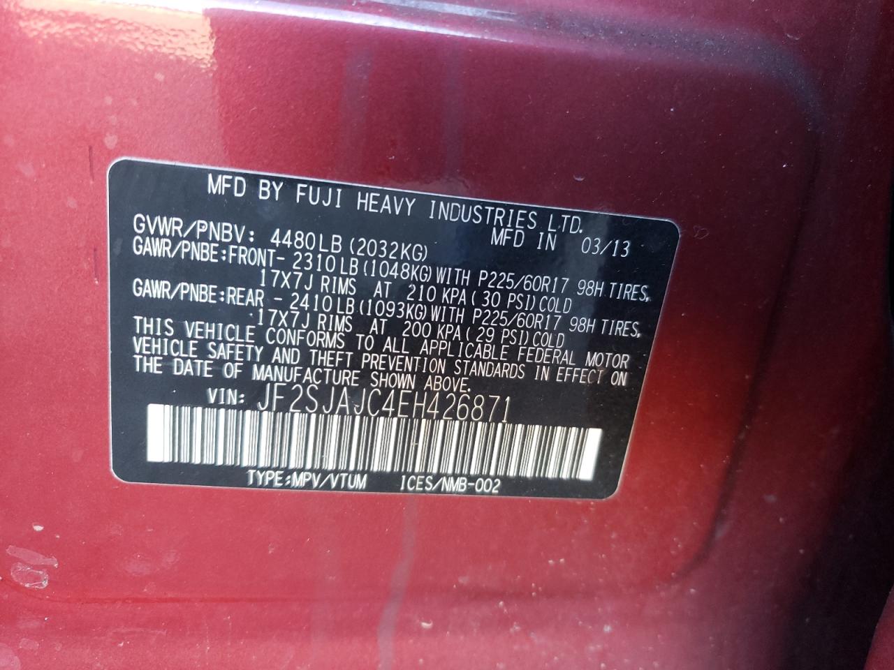 Photo 10 from auction – 2014 SUBARU FORESTER with VIN JF2SJAJC4EH426871