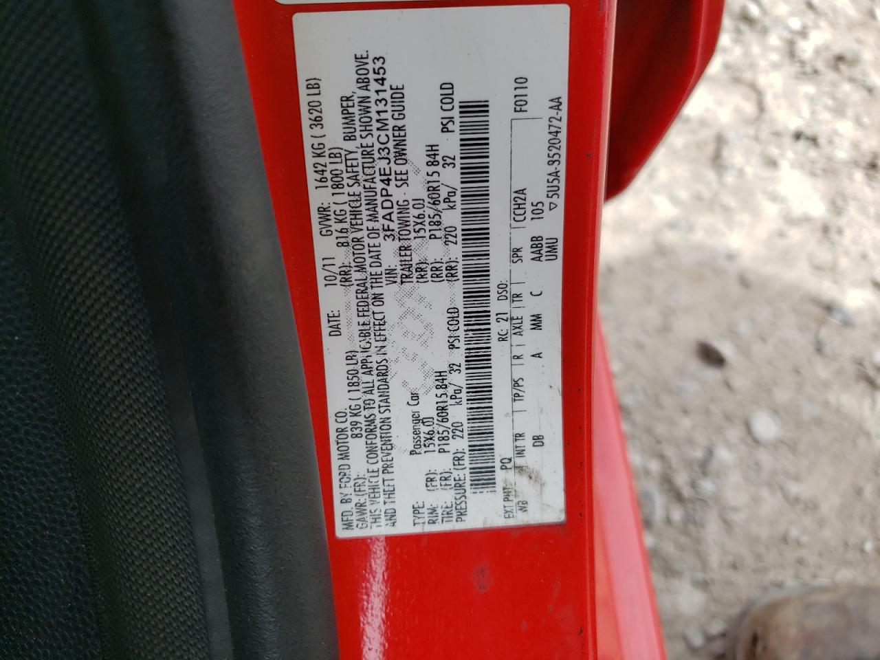 Photo 10 from auction – 2012 FORD FIESTA SE with VIN 3FADP4EJ3CM131453