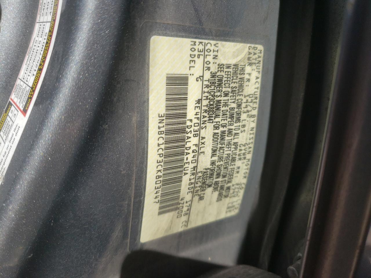 Photo 10 from auction – 2012 NISSAN VERSA S with VIN 3N1BC1CP3CK803447