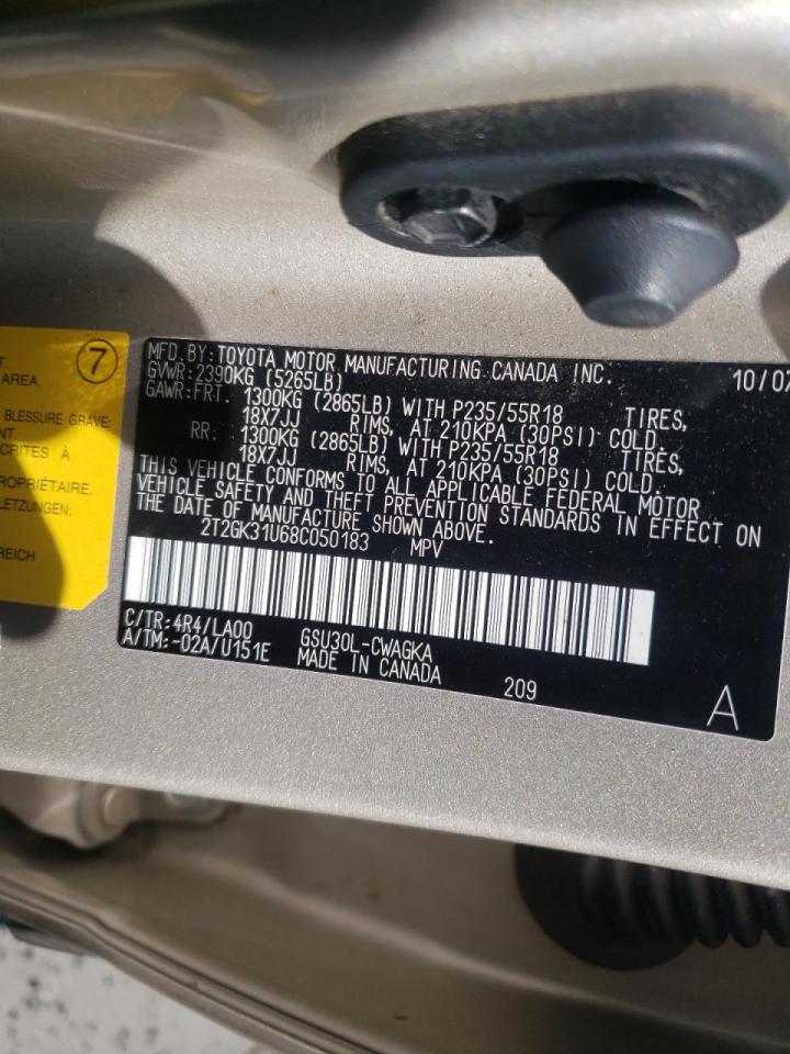Foto 10 de la subasta – 2008 LEXUS RX 350 con VIN 2T2GK31U68C050183