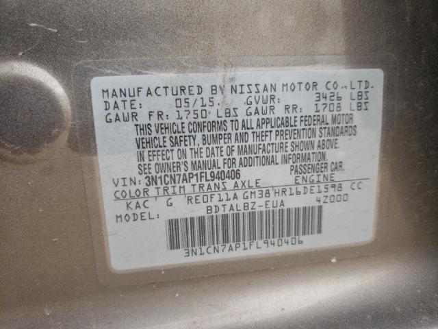 Photo 10 from auction – 2015 NISSAN VERSA S with VIN 3N1CN7AP1FL940406