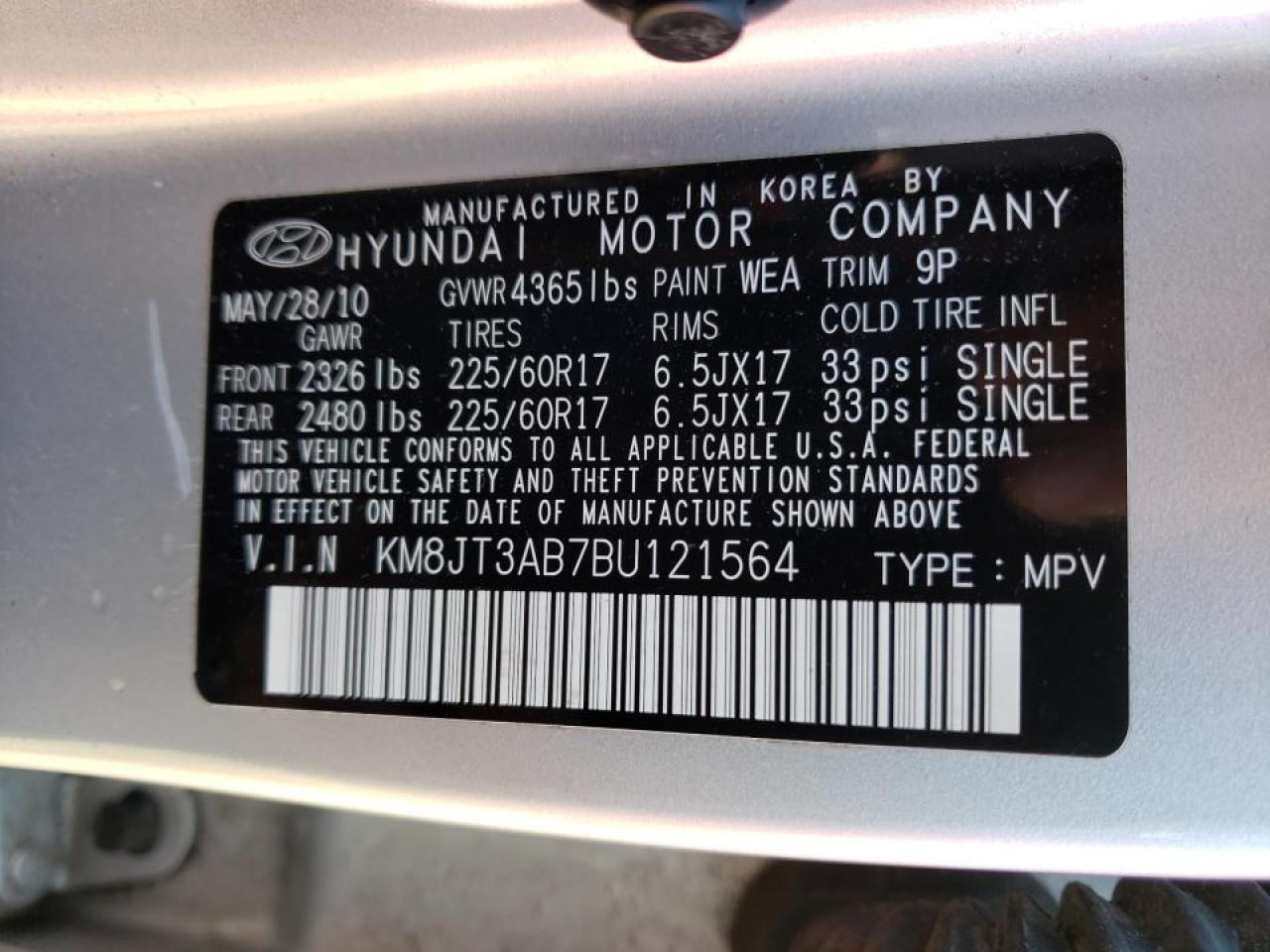 Photo 10 from auction – 2011 HYUNDAI TUCSON GL with VIN KM8JT3AB7BU121564