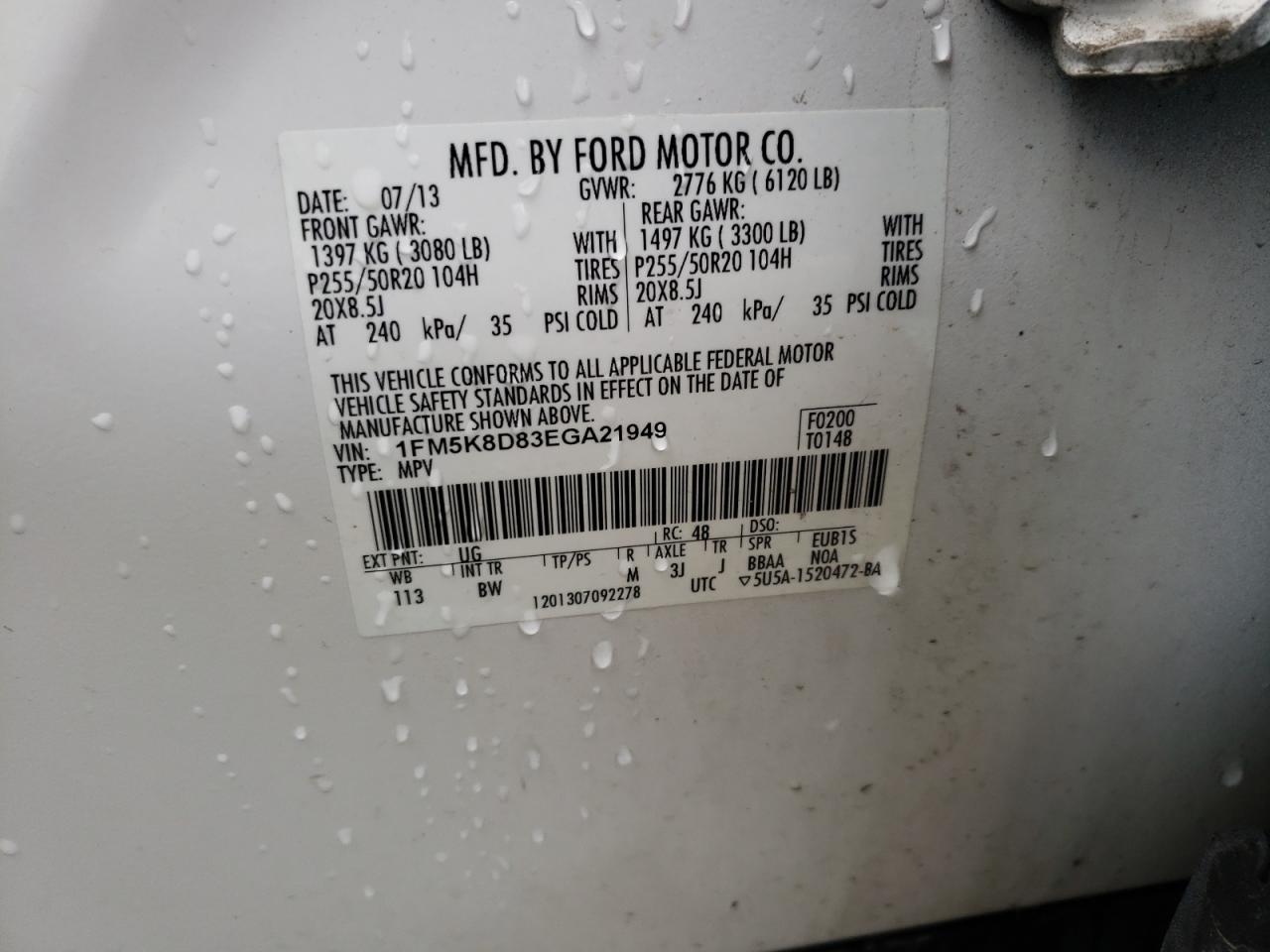 Photo 10 from auction – 2014 FORD EXPLORER X with VIN 1FM5K8D83EGA21949