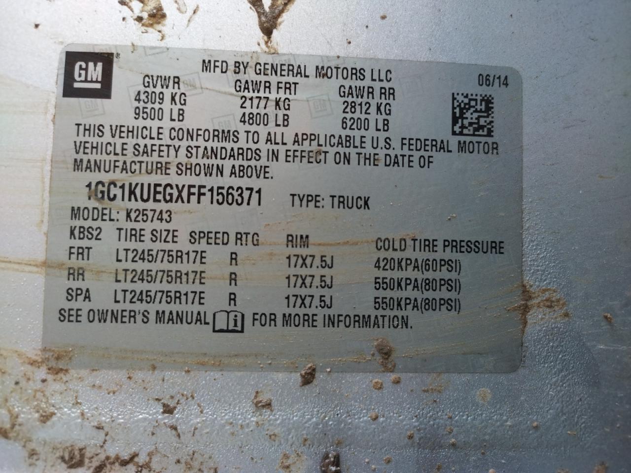 Photo 10 from auction – 2015 CHEVROLET SILVERADO with VIN 1GC1KUEGXFF156371