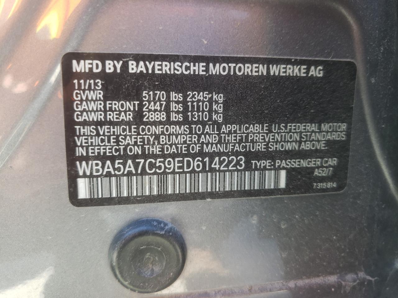 Photo 10 from auction – 2014 BMW 528 XI with VIN WBA5A7C59ED614223