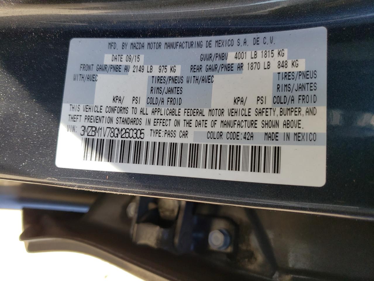 Photo 10 from auction – 2016 MAZDA 3 TOURING with VIN 3MZBM1V78GM260305