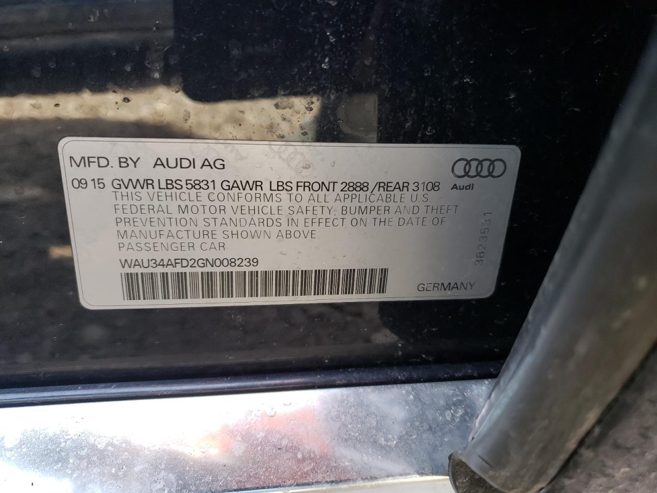 Photo 10 from auction – 2016 AUDI A8 L QUATT with VIN WAU34AFD2GN008239