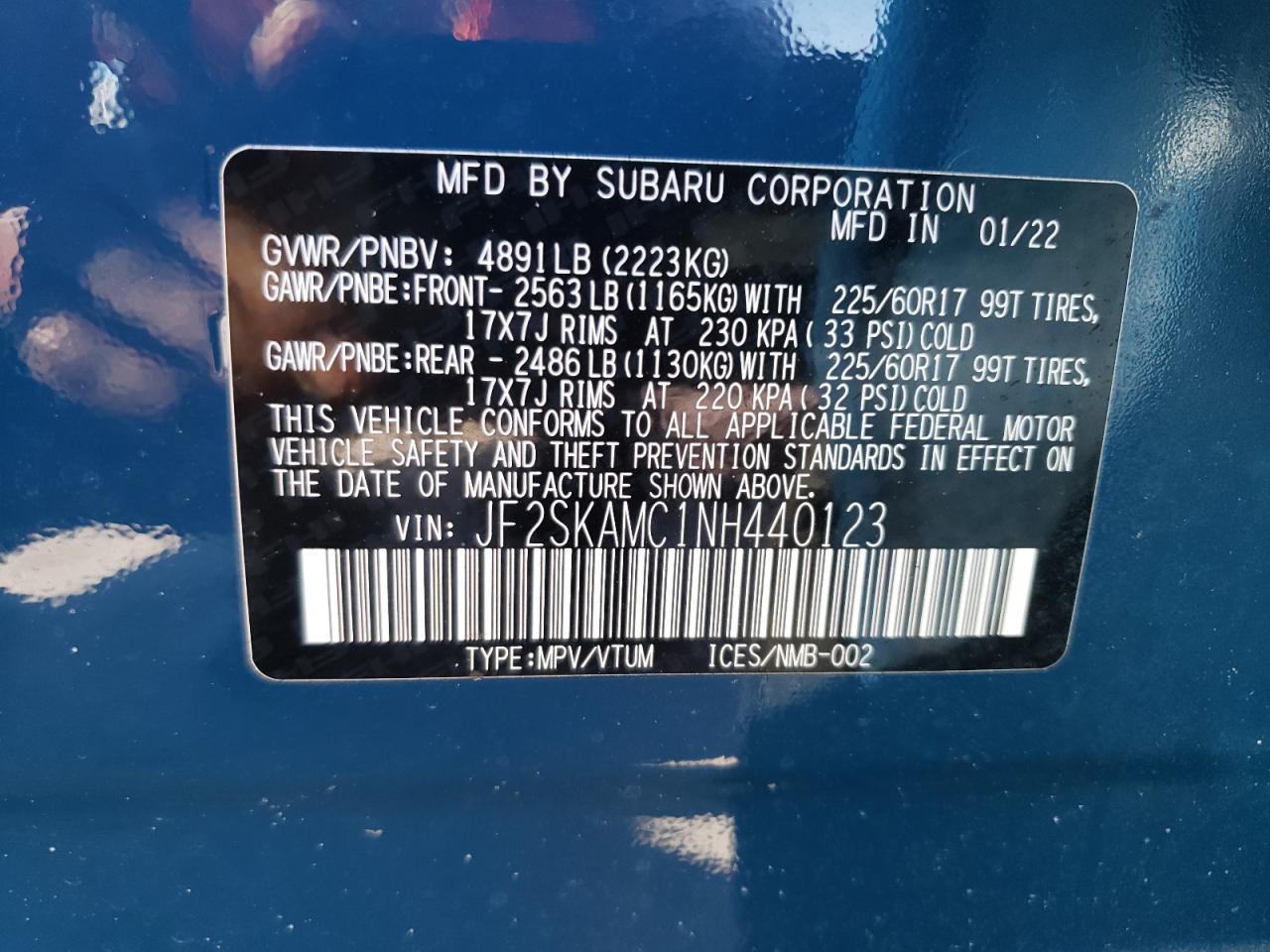 Photo 10 from auction – 2022 SUBARU FORESTER with VIN JF2SKAMC1NH440123