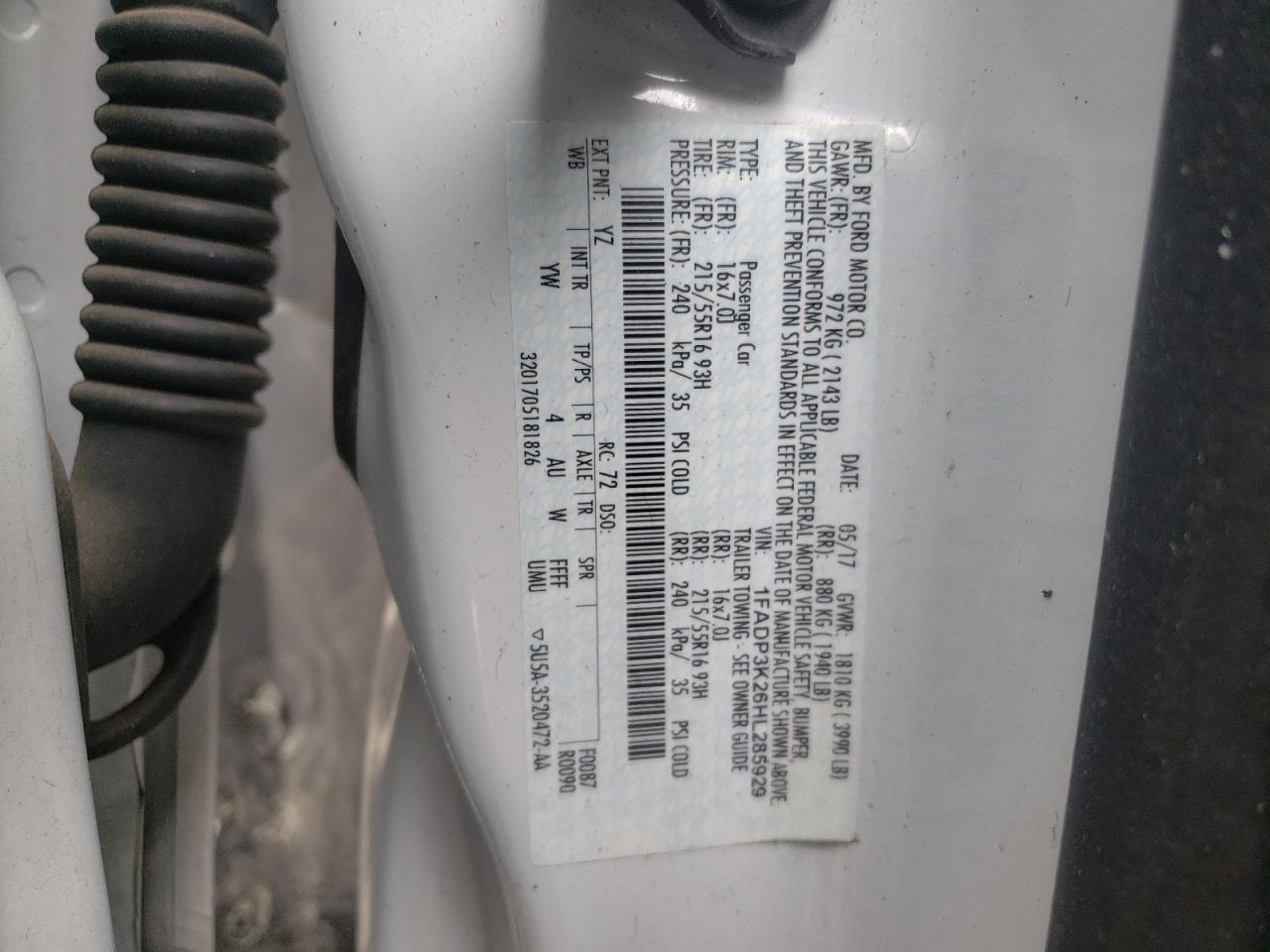 صورة رقم 10 من المزاد - 2017 FORD FOCUS SE مع VIN 1FADP3K26HL285929