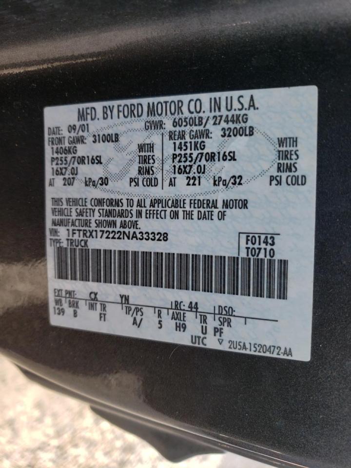 Photo 10 from auction – 2002 FORD F150 with VIN 1FTRX17222NA33328