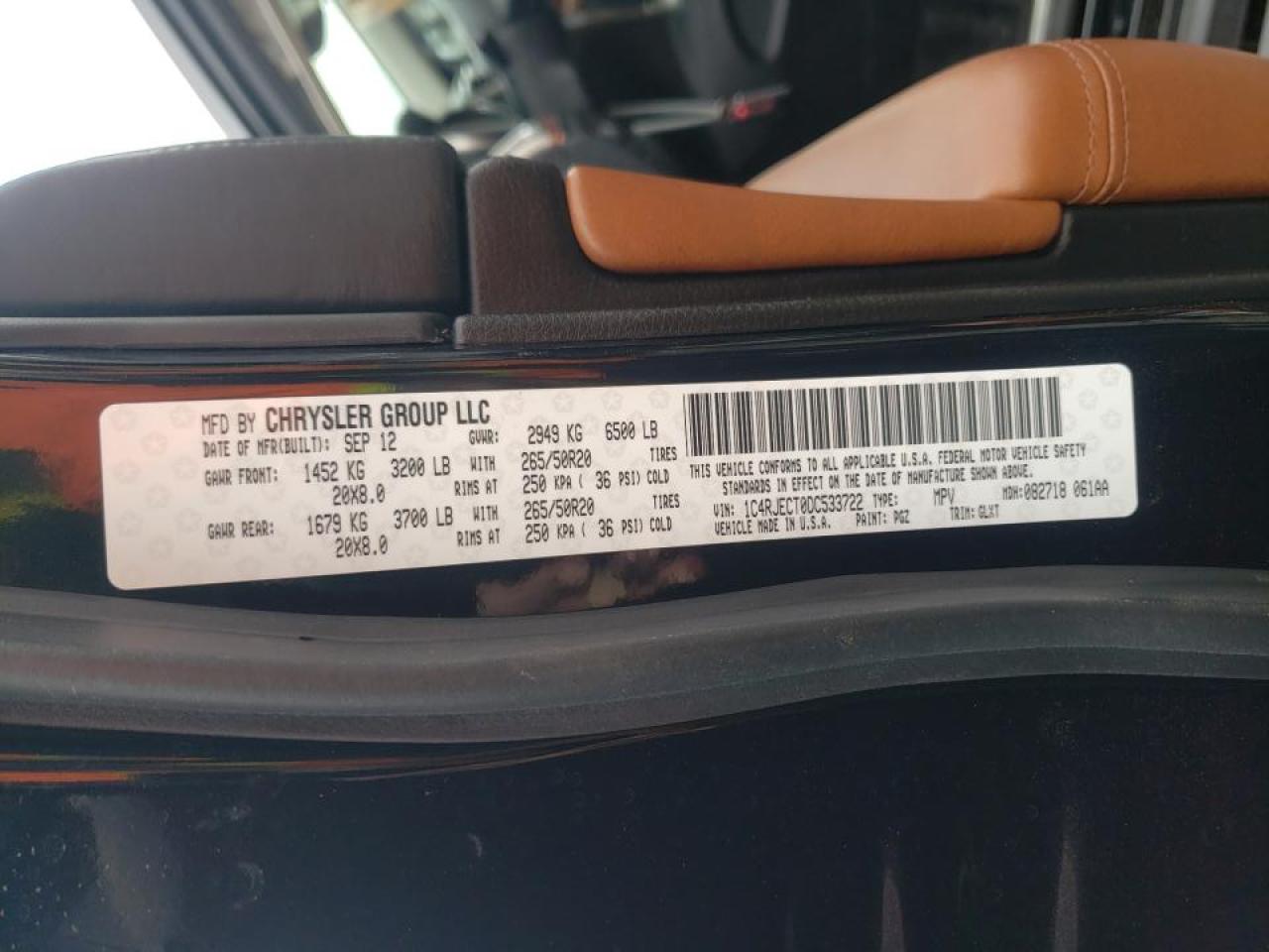 Photo 10 from auction – 2013 JEEP GRAND CHER with VIN 1C4RJECT0DC533722