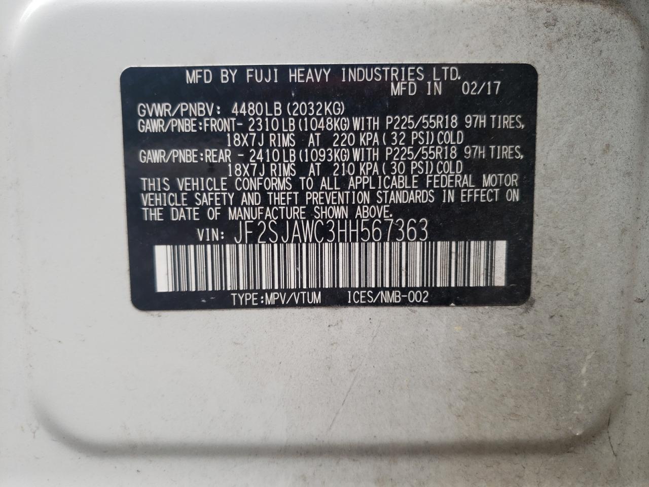Photo 10 from auction – 2017 SUBARU FORESTER 2 with VIN JF2SJAWC3HH567363