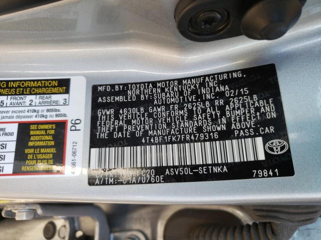 Photo 10 from auction – 2015 TOYOTA CAMRY LE with VIN 4T4BF1FK7FR479316