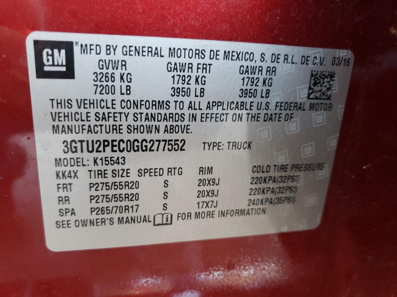 Zdjęcie 10 z aukcji – 2016 GMC SIERRA K15 z VIN 3GTU2PEC0GG277552