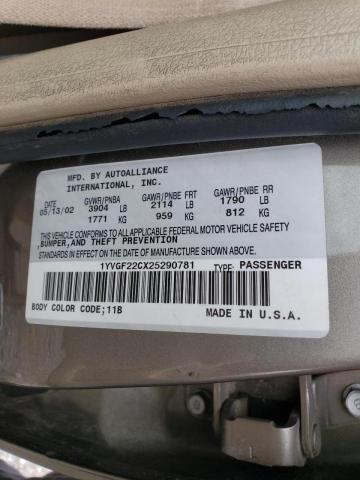 Photo 10 from auction – 2002 MAZDA 626 LX with VIN 1YVGF22CX25290781